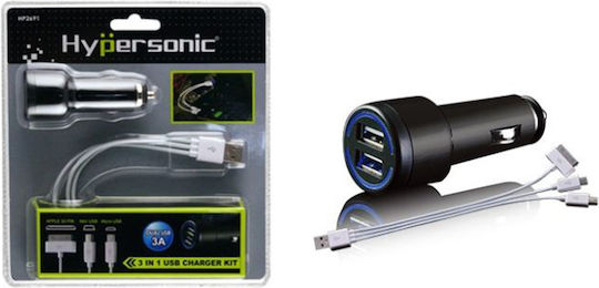 Carman Carman Auto-Ladegerät 3A Schnellladen mit Anschlüssen 2xUSB zusammen mit Kabel Type-C Micro-USB Lightning