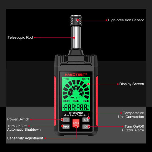 Habotest HT609 Gas Meter CH4 / C3H8 / C4H10 / CO / NH3 / C3H6O / LEL