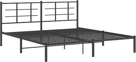 Pat King Size Metalic Negru Cu Plăci Pentru Saltea 183x213cm