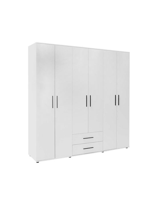 Bianco Εξάφυλλη Ντουλάπα Λευκό 206x52x213cm