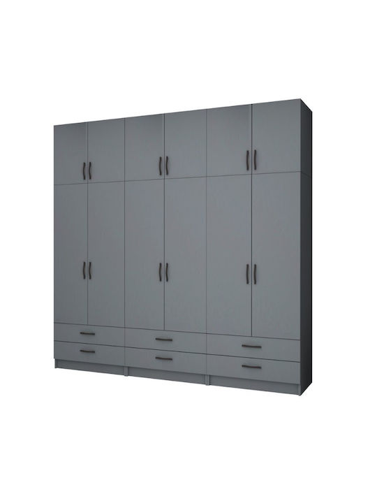 Ricardo Εξάφυλλη Ντουλάπα με Πατάρι Ανθρακί 240x51.8x240cm