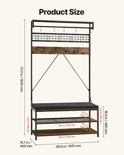 Vevor Hallway Furniture with Hanger Shoe Rack Wardrobe & Bench 40x16x97cm