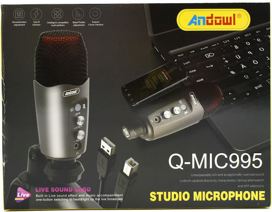 Andowl Q-MIC995 Condenser Microphone USB Tabletop for Vocals in Gray Color