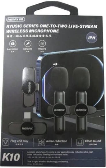 Remax Κ10 Live-Stream One-to-Two Lightning Set Drahtlos Mikrofon Πέτου, Clip On für Gesang