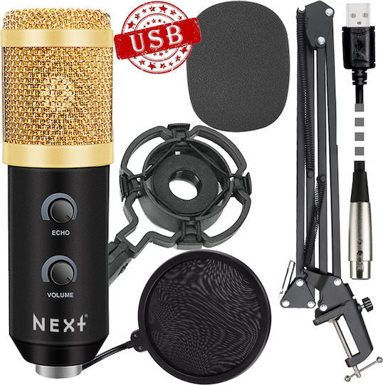 Next Kit Reverb Volume Set Condenser Microphone USB for Vocals in Gold Color