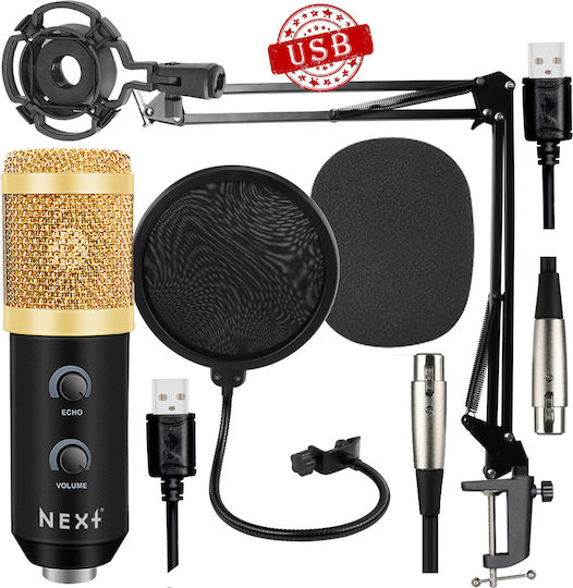 Next Kit Reverb Volume Set Condenser Microphone USB for Vocals in Gold Color