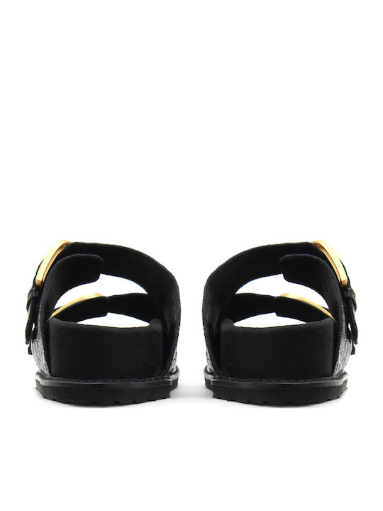 Leather Women's Flat Sandals Black