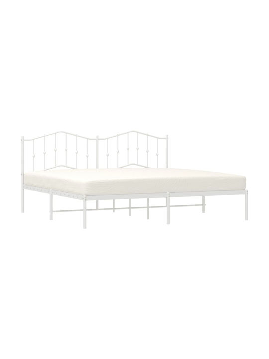 Метално Легло King Size Бяло с Дъски за Матрак 193x203см