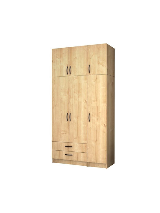 Ușă triplă Dulap de Haine Ricardo cu Spațiu de Depozitare Natural Beech 120x51.8x240cm