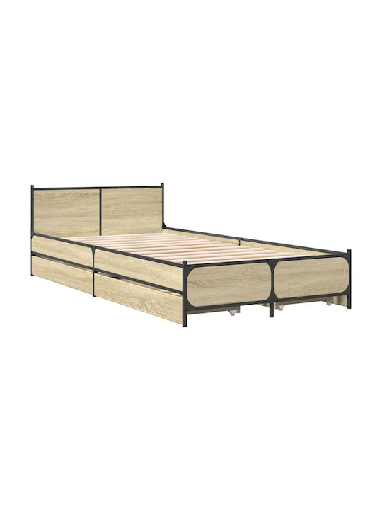 Ein Einzelbett Aus Holz Eiche mit Lattenrost für Matratze 75x190cm