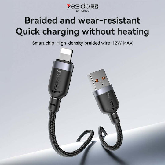 Yesido Braided USB-A to Lightning Cable 12W Μαύρο 0.3m