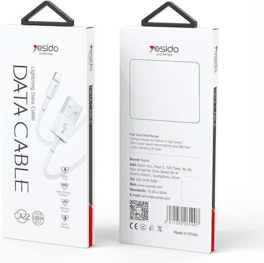 Yesido CA-22 USB to Lightning Cable Λευκό 1.2m (127363)