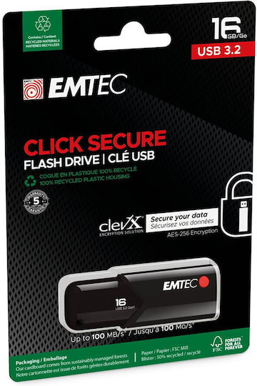 Emtec Click Secure 16GB USB 3.2 Stick Μαύρο