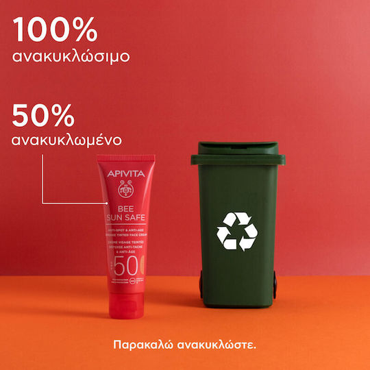 Apivita Bee Sun Safe Anti-spot & Anti-age Αδιάβροχη Αντηλιακή Κρέμα Προσώπου SPF50 με Χρώμα Tinted 50ml