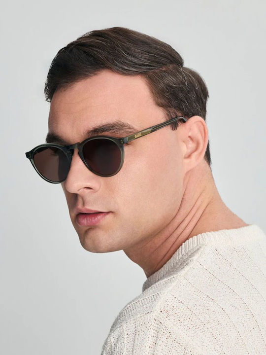 Faos Men's Sunglasses with Green Horn-Rimmed Frame and Green Lens
