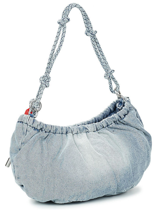 Half Logo Fabric Women's Shoulder Bag Blue