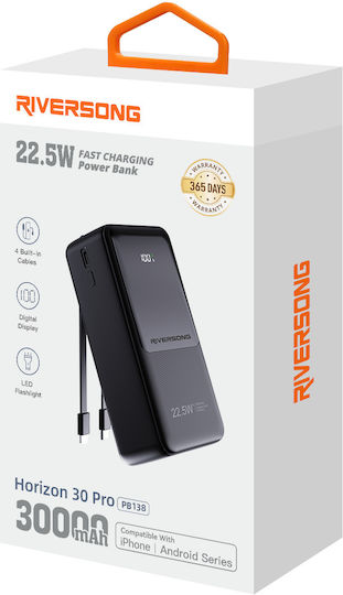 Riversong Horizon 30 Pro Power Bank 30000mAh 22.5W με Θύρα USB-A και Θύρα USB-C Μαύρο