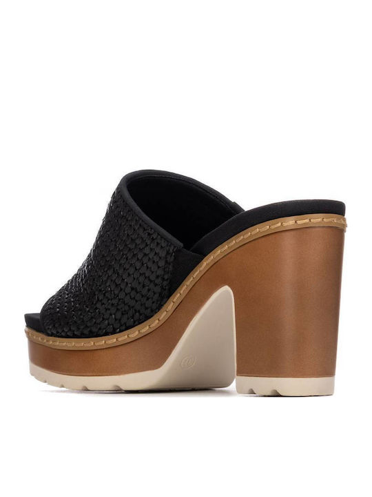 Women's Mules with Chunky High Heel in Black Color