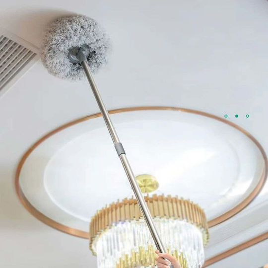 Mop De Curățare Prafului Mâner Din Oțel Inoxidabil Lungime Mâner Reglabilă 45 180 Cm Două Pânze Detasabile Dimensiuni 29 X 195 Cm Argintiu