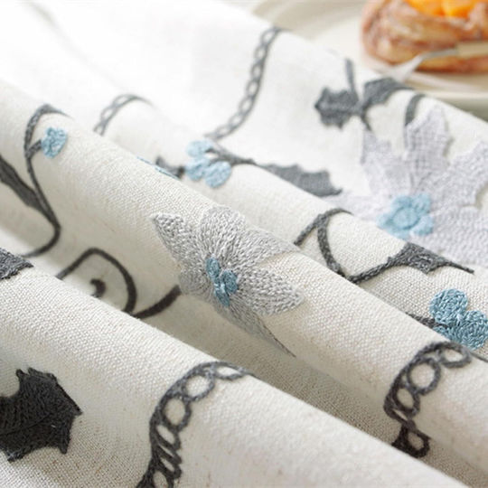 FRIPIA Linen Tablecloth With Gray Embroidery 120x180cm