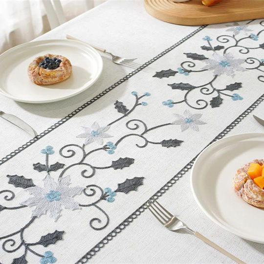 FRIPIA Linen Tablecloth With Gray Embroidery 120x180cm