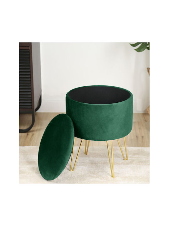 Taburet Camera De Zi Cu Spațiu De Depozitare Tapițat Cu Catifea Verde Lili 35x35x45cm
