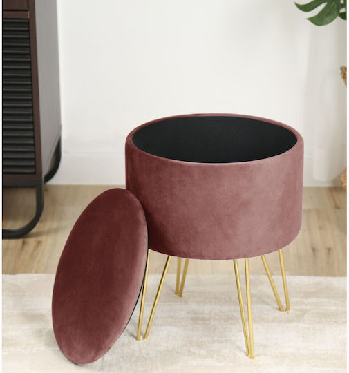 Living Room Stool With Storage Space Upholstered In Velvet Lili Pink 35x35x45cm