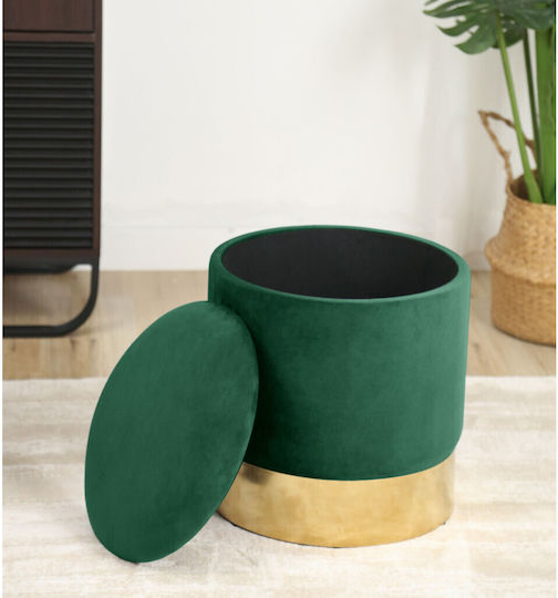 Taburet Camera De Zi Cu Spațiu De Depozitare Tapițat Cu Catifea Verde 39x39x40cm