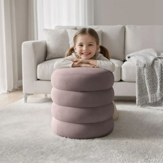 Living Room Stool With Storage Space Upholstered In Velvet Powder Pink