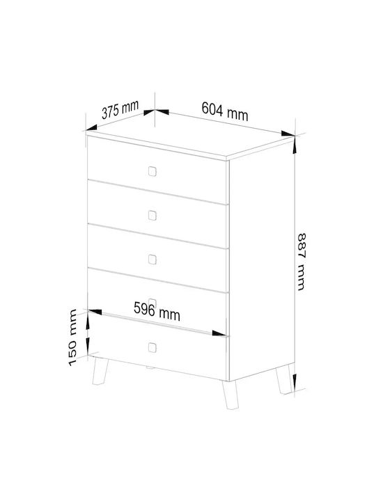 Comodă Dormitor Din Lemn Cu 5 Sertare Cashmere Cu Suprafață Din Sticlă 60x37x89cm