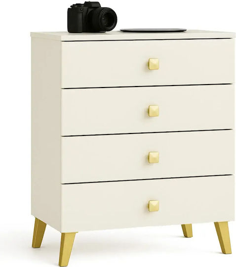 Wooden Bedroom Chest of Drawers with 4 Drawers Cashmere 60x37x73cm