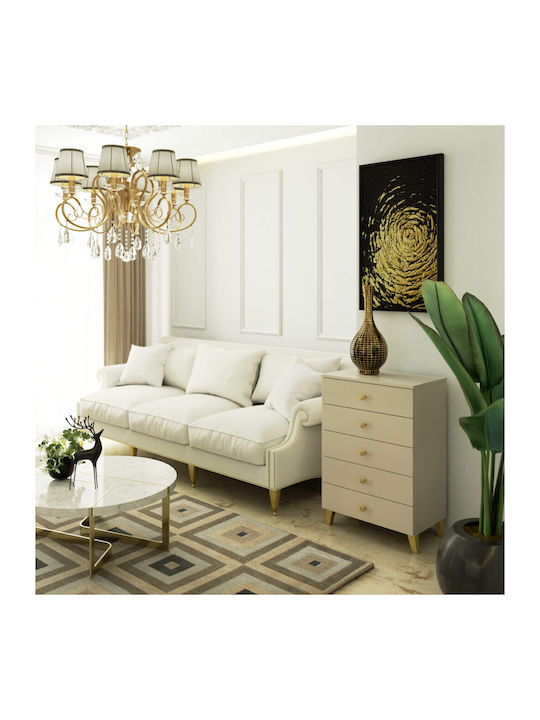 Comodă Dormitor Din Lemn Cu 5 Sertare Cashmere Cu Suprafață Din Sticlă 60x37x89cm
