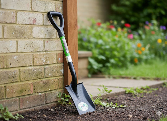 Lopată Mică Dreaptă Lamă Mâner Fibra de Sticlă Cap Metalic 67 Cm Mâner D Verde Negru