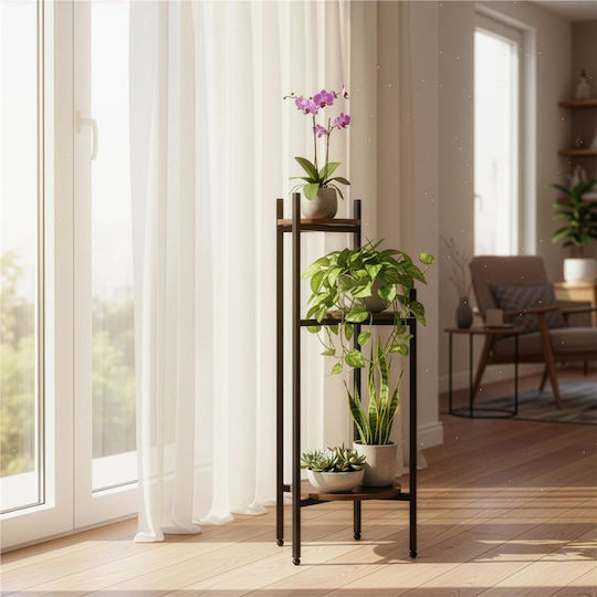 Flower Stand Round 3 Shelves Metal Mdf Structure 32x32x81 Cm Black