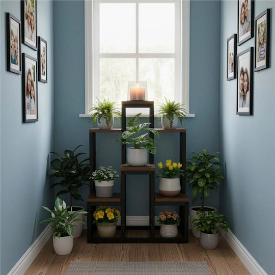 Suport pentru Plante 6 Rafturi Din Lemn Cadru Metalic 51x34x68 Cm Negru