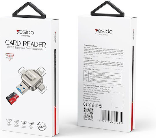 Yesido Card Reader Lightning / micro USB / USB 3.0 για SD Ασημί