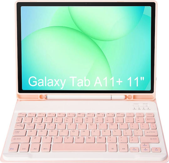 Abnehmbarer Bluetooth Klappdeckel mit Tastatur Rosa (Samsung Galaxy Tab A11+)