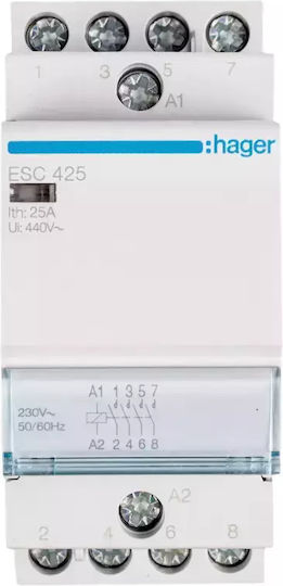 Hager Phase 4-Pole Power Relay 25A 230V