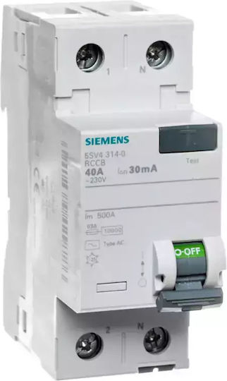 Siemens Ρελέ Ράγας Διαρροής 2x40Α 30mA