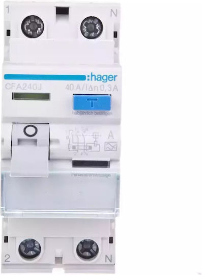 Hager Διακόπτης Ρελέ Ράγας Διαρροής 40A Διπολικό με Τάση 500V