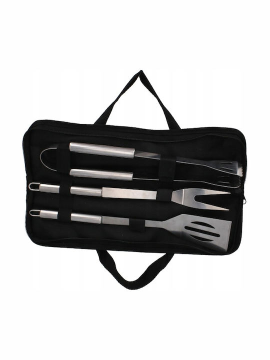 Set 3 Ustensile din Oțel Inoxidabil pentru Grătar Spatulă Furculiță Clește Husă