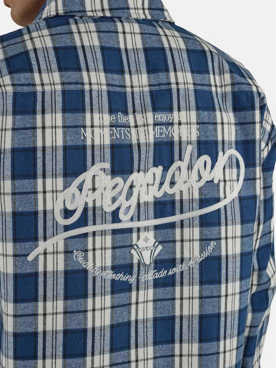 Long Sleeve Flannel Shirt in Oversized Line Blue