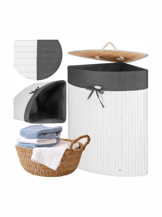 Coș De Rufe Din Bambus 60L Cu Capac 55x35x60cm Alb