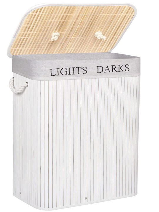 Sersimo Wäschekorb Bamboo 100lt mit Deckel 52x33x63cm Weiß