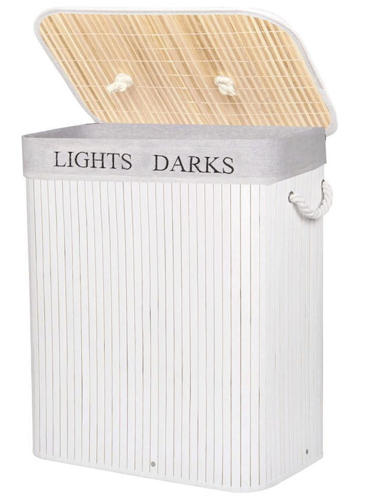 Sersimo Wäschekorb Bamboo 100lt mit Deckel 52x33x63cm Weiß