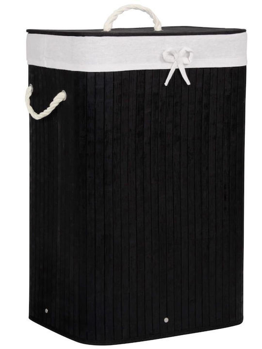 Sersimo Wäschekorb Bamboo 72lt mit Deckel 40x30x60cm Schwarzes