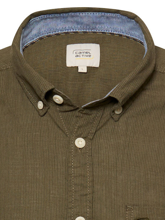 Short Sleeve Cotton Shirt Striped Dark Olive