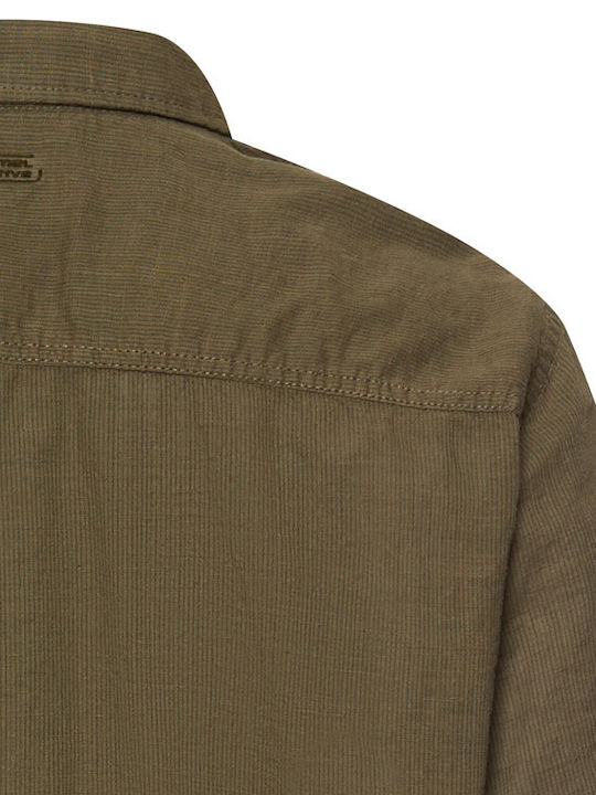 Short Sleeve Cotton Shirt Striped Dark Olive