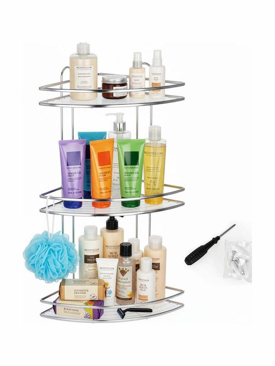Corner Wall Mounted Bathroom Shelf Metallic 25x25x59cm Silver