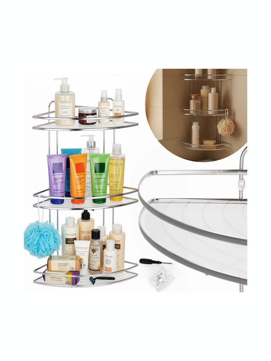 Corner Wall Mounted Bathroom Shelf Metallic 25x25x59cm Silver